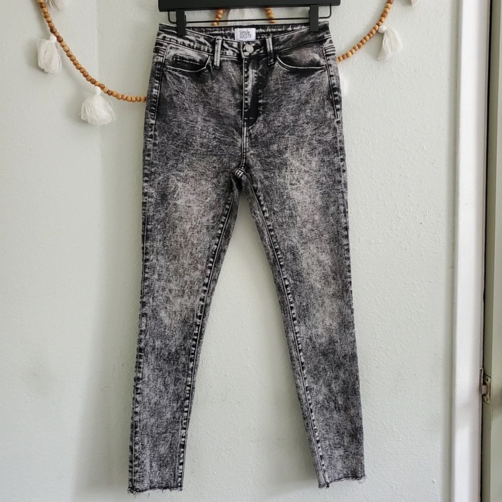 Women's High-Rise Acid Wash Skinny Jeans - Black/Gray